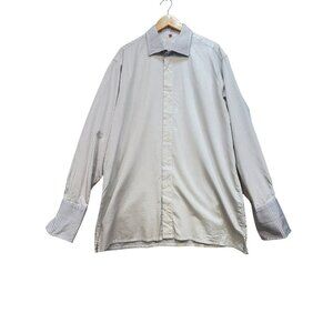 Luciano Visconti Uomo Mens Dress Shirt Size XXL White Blue Long-Sleeve Collared